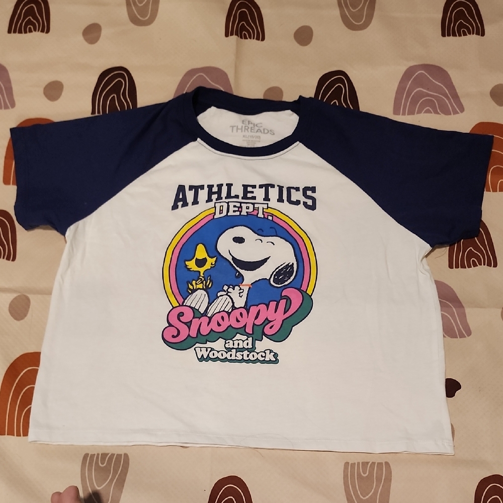 Epic Threads Snoopy and Woodstock Athletic Tee - Navy and White XL(18/20)